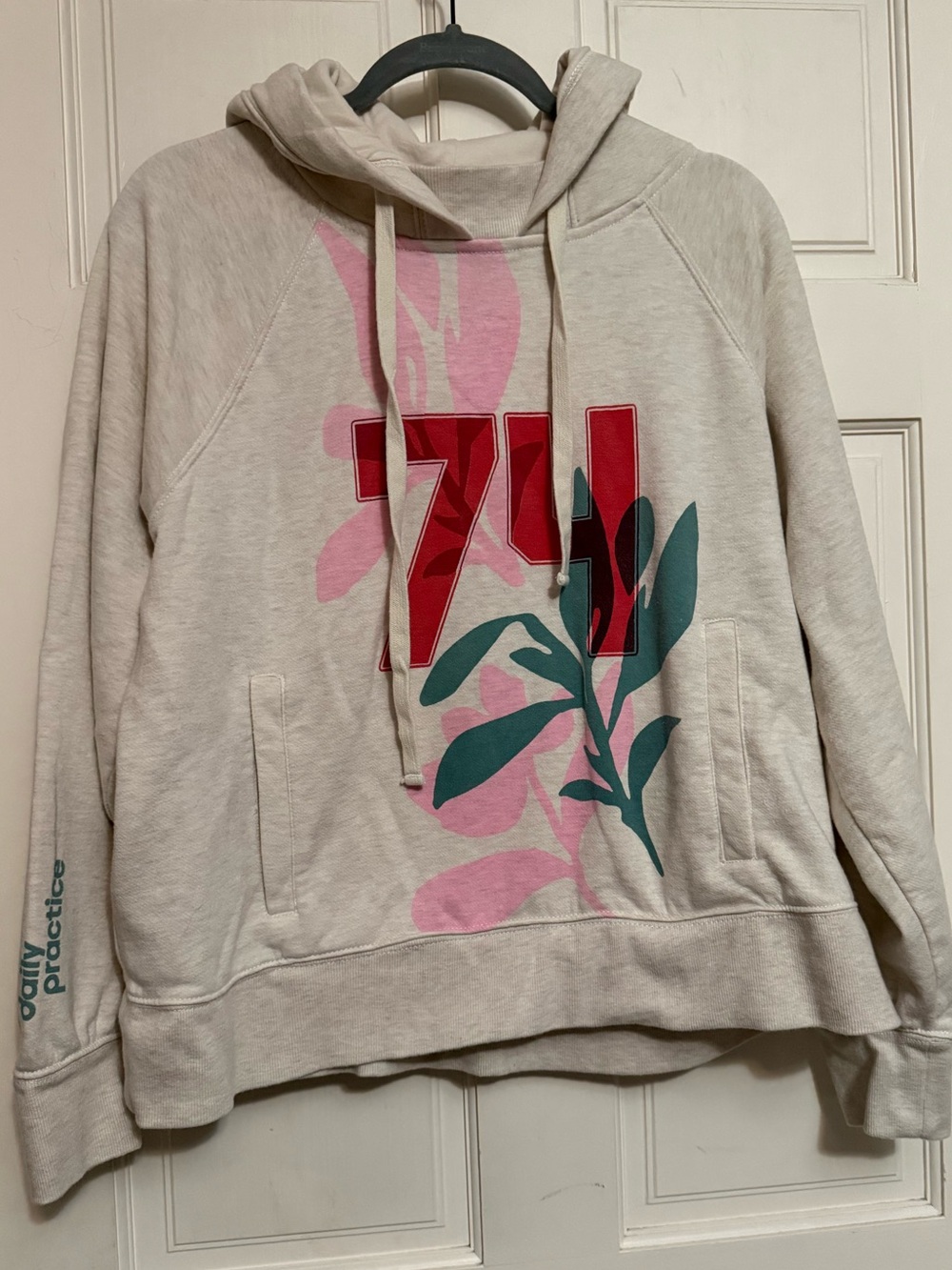 Anthropologie Daily Practice Cream Floral Hoodie